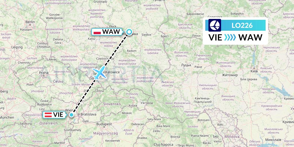 LO226 LOT Flight Map: Vienna to Warsaw