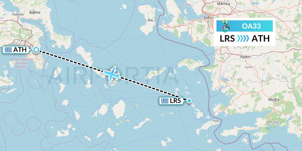 OA33 Olympic Air Flight Map: Leros to Athens
