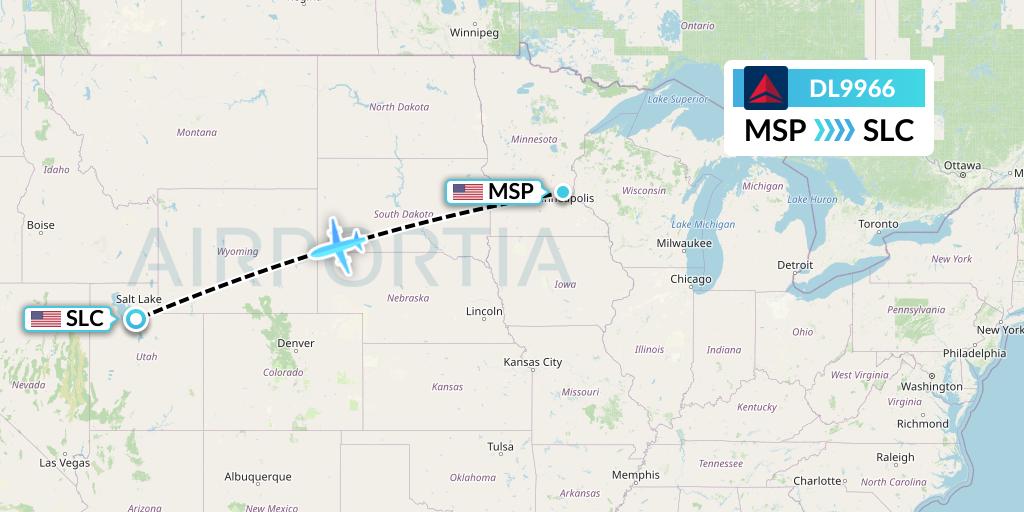 DL9966 Delta Air Lines Flight Map: Minneapolis to Salt Lake City
