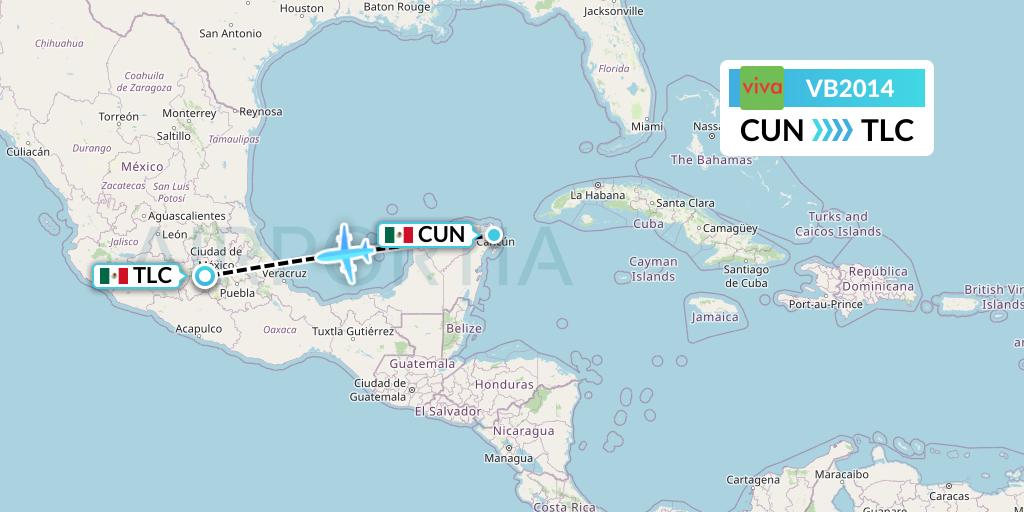 VB2014 VivaAerobus Flight Map: Cancun to Mexico City