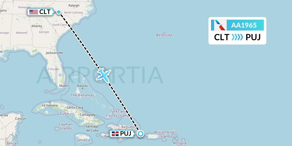 AA1965 American Airlines Flight Map: Charlotte to Punta Cana