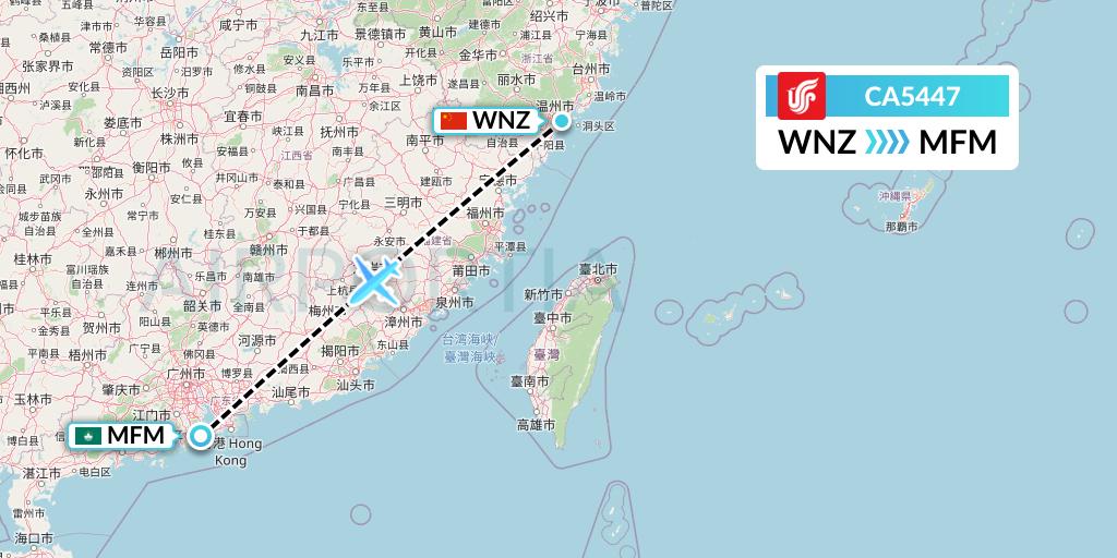 CA5447 Air China Flight Map: Wenzhou to Macau