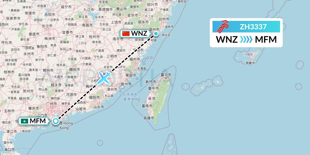 ZH3337 Shenzhen Airlines Flight Map: Wenzhou to Macau