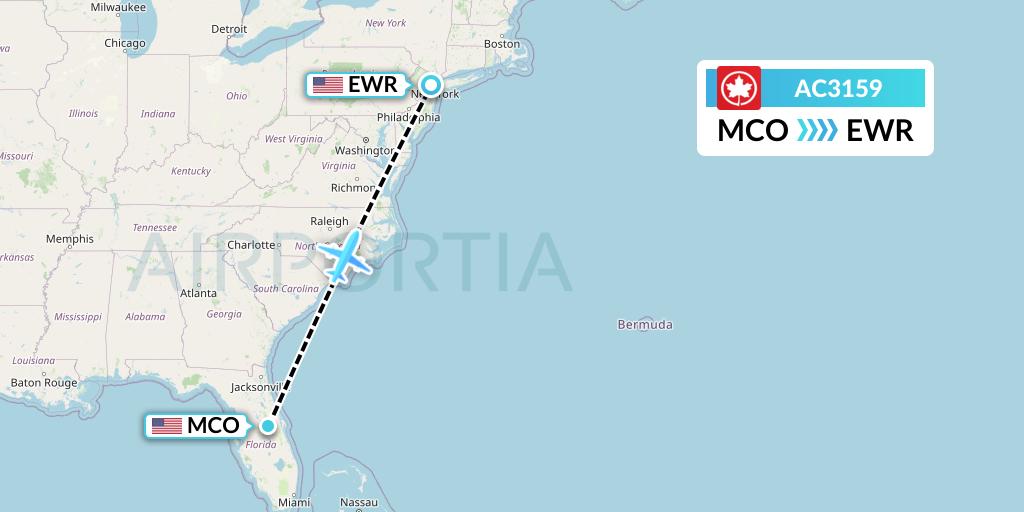 AC3159 Air Canada Flight Map: Orlando to New York
