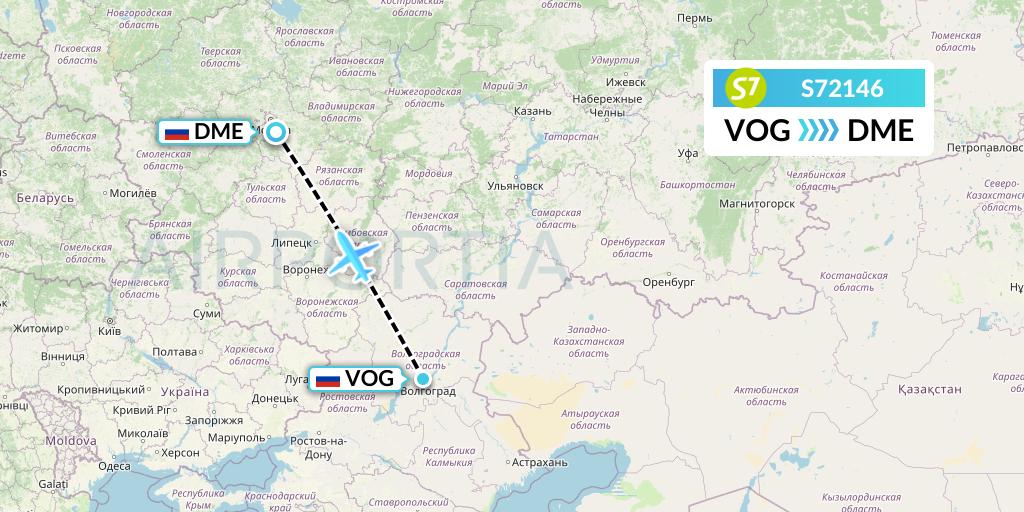 S72146 S7 Airlines Flight Map: Volgograd to Moscow