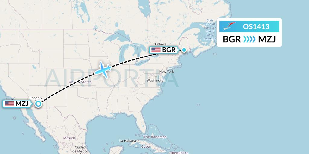OS1413 Austrian Airlines Flight Map: Bangor to Marana