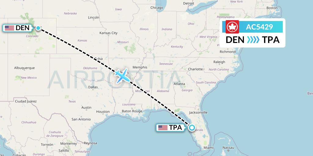 AC5429 Air Canada Flight Map: Denver to Tampa