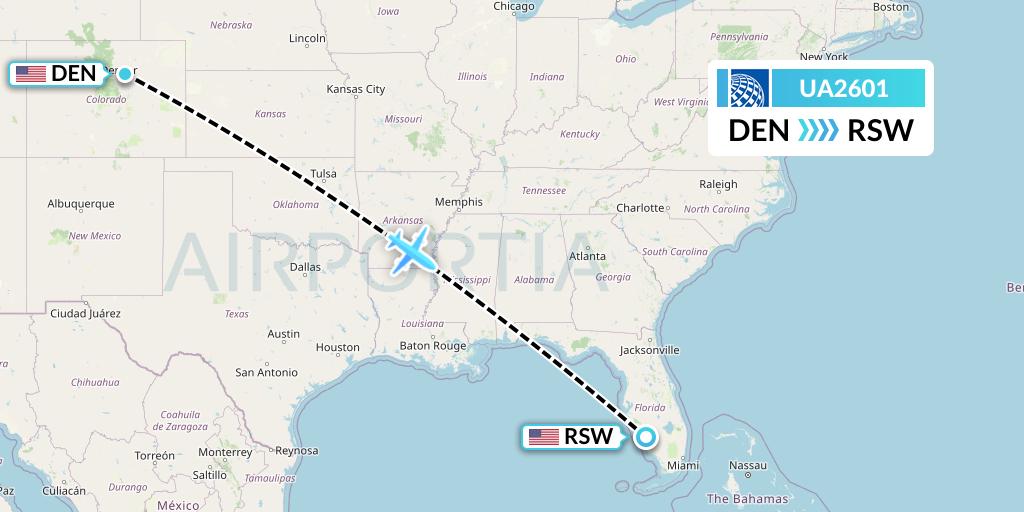 UA2601 United Airlines Flight Map: Denver to Fort Myers