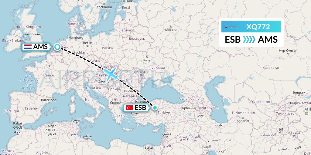 XQ772 SunExpress Flight Map: Ankara to Amsterdam
