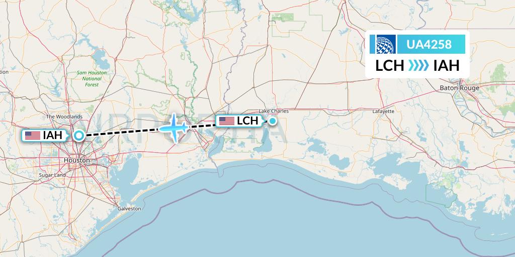 UA4258 United Airlines Flight Map: Lake Charles to Houston