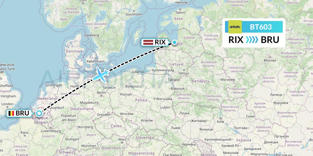 BT603 Air Baltic Flight Map: Riga to Brussels