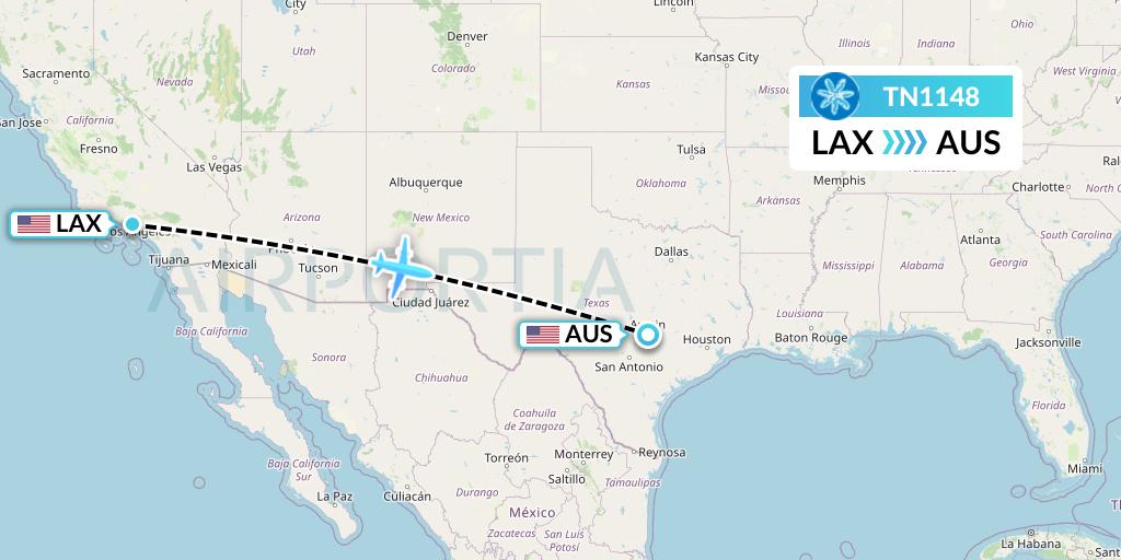 TN1148 Air Tahiti Nui Flight Map: Los Angeles to Austin