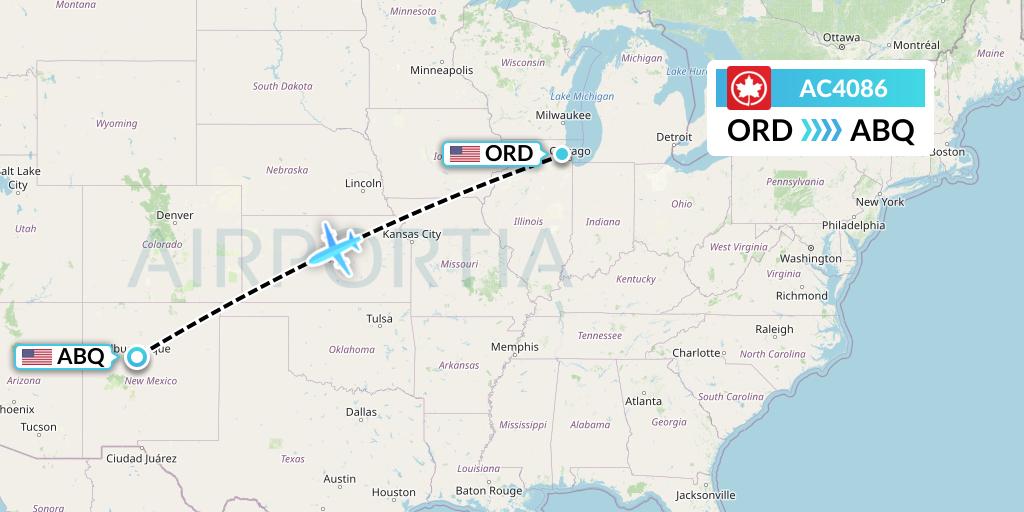 AC4086 Air Canada Flight Map: Chicago to Albuquerque