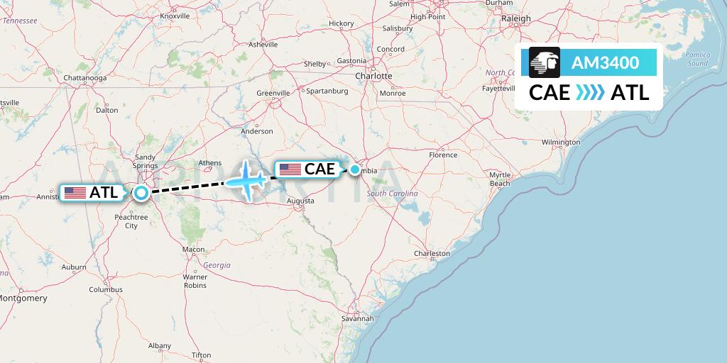 AM3400 Aeromexico Flight Map: Columbia to Atlanta