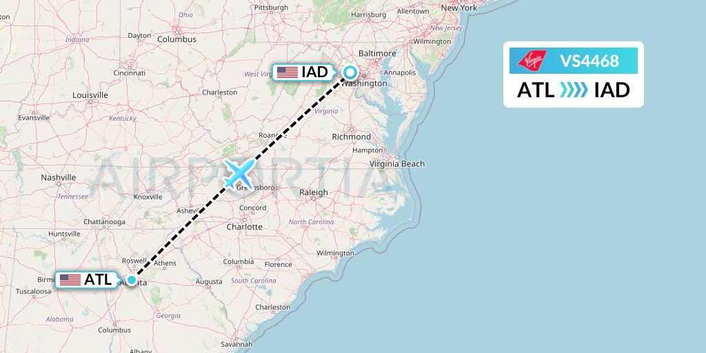 VS4468 Virgin Atlantic Airways Flight Map: Atlanta to Washington