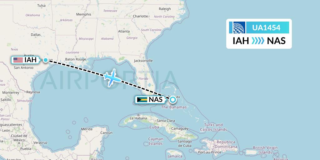 UA1454 United Airlines Flight Map: Houston to Nassau