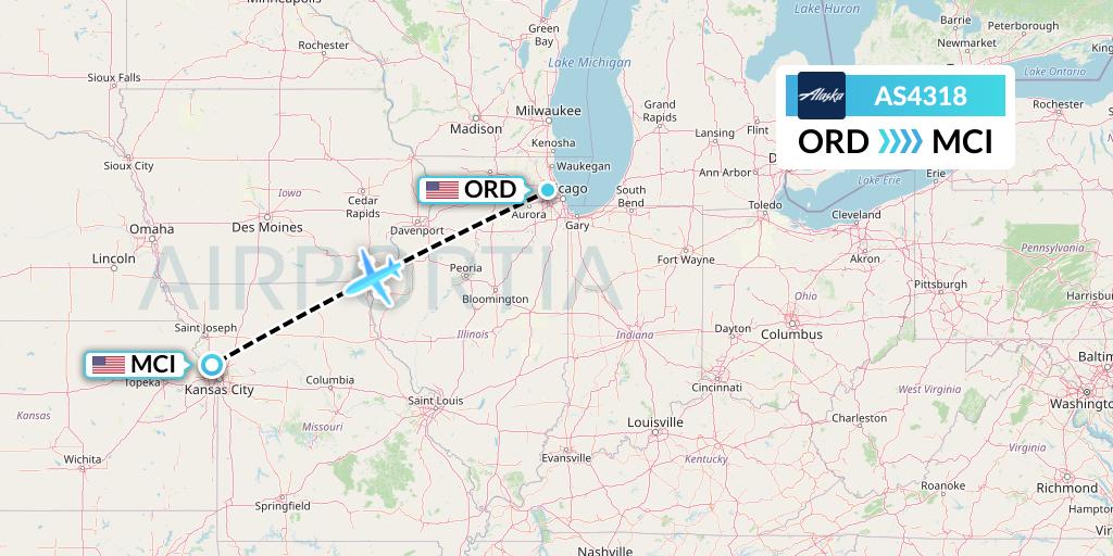 AS4318 Alaska Airlines Flight Map: Chicago to Kansas City