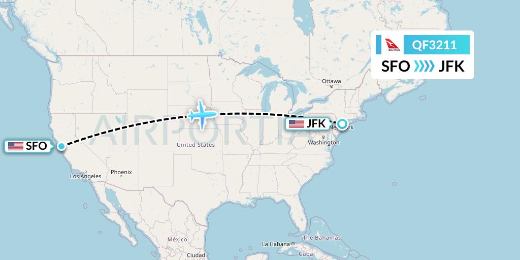 QF3211 Qantas Flight Map: San Francisco to New York