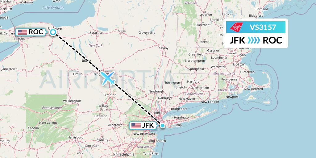VS3157 Virgin Atlantic Airways Flight Map: New York to Rochester