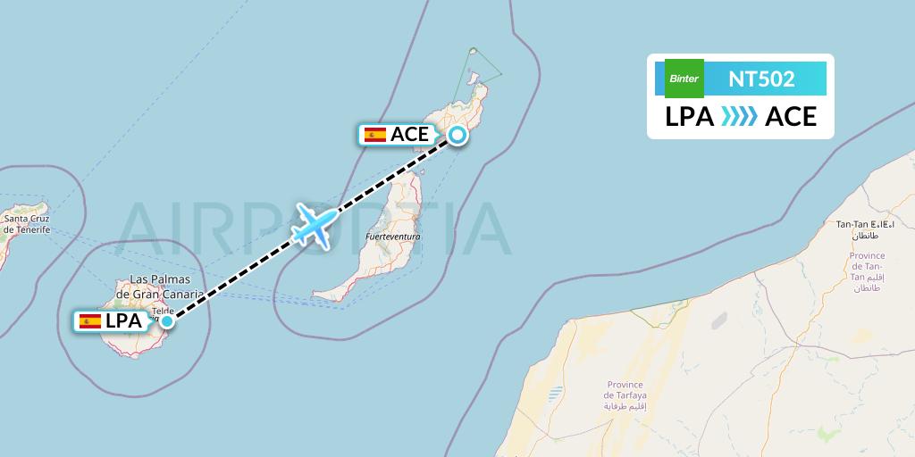 NT502 Binter Canarias Flight Map: Las Palmas to Lanzarote