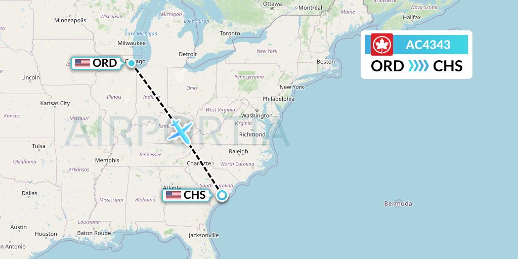 AC4343 Air Canada Flight Map: Chicago to Charleston