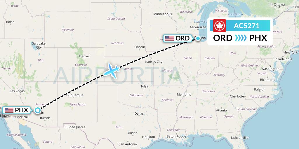 AC5271 Air Canada Flight Map: Chicago to Phoenix