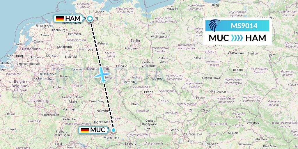 MS9014 EgyptAir Flight Map: Munich to Hamburg