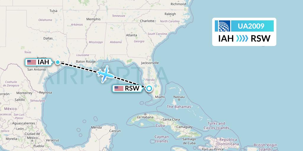 UA2009 United Airlines Flight Map: Houston to Fort Myers
