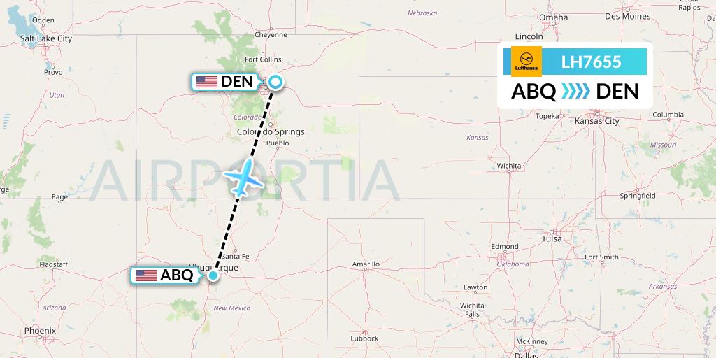 LH7655 Lufthansa Flight Map: Albuquerque to Denver
