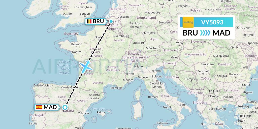 VY5093 Vueling Flight Map: Brussels to Madrid