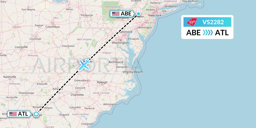 VS2282 Virgin Atlantic Airways Flight Map: Allentown to Atlanta