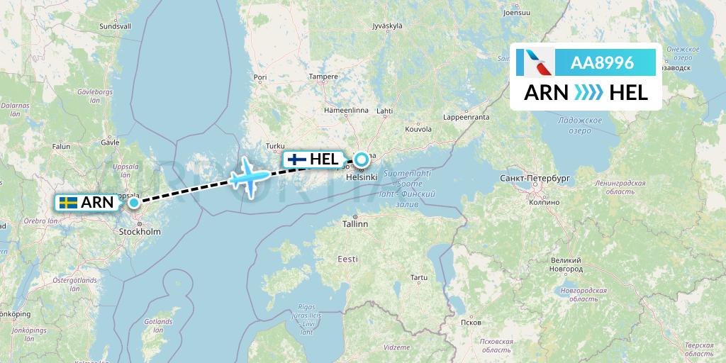 AA8996 American Airlines Flight Map: Stockholm to Helsinki