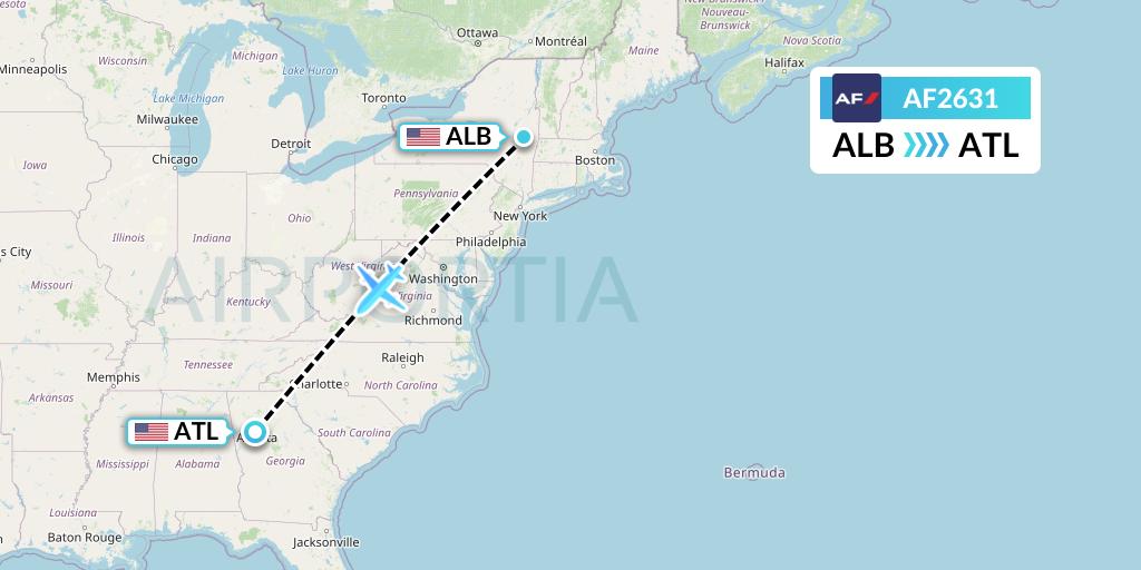 AF2631 Air France Flight Map: Albany to Atlanta