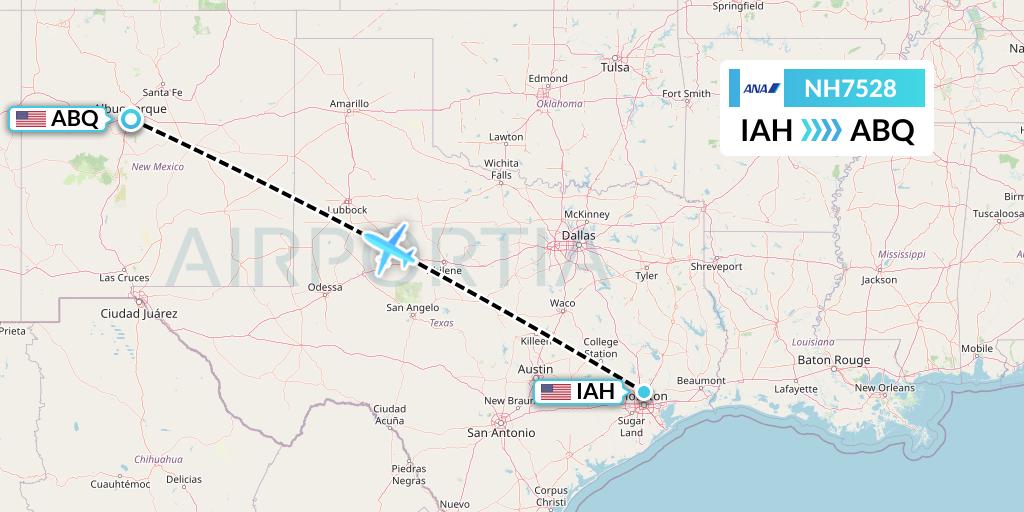 NH7528 All Nippon Airways Flight Map: Houston to Albuquerque