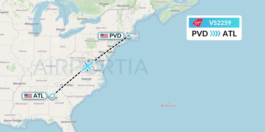 VS2259 Virgin Atlantic Airways Flight Map: Providence to Atlanta