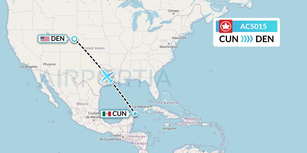 AC5015 Air Canada Flight Map: Cancun to Denver