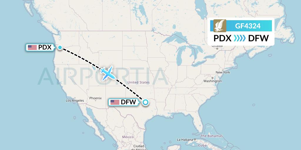 GF4324 Gulf Air Flight Map: Portland to Dallas