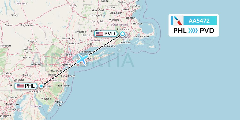 AA5472 American Airlines Flight Map: Philadelphia to Providence