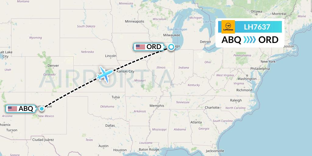 LH7637 Lufthansa Flight Map: Albuquerque to Chicago