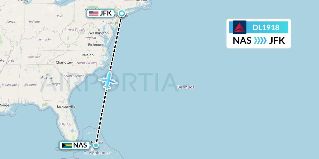 DL1918 Delta Air Lines Flight Map: Nassau to New York
