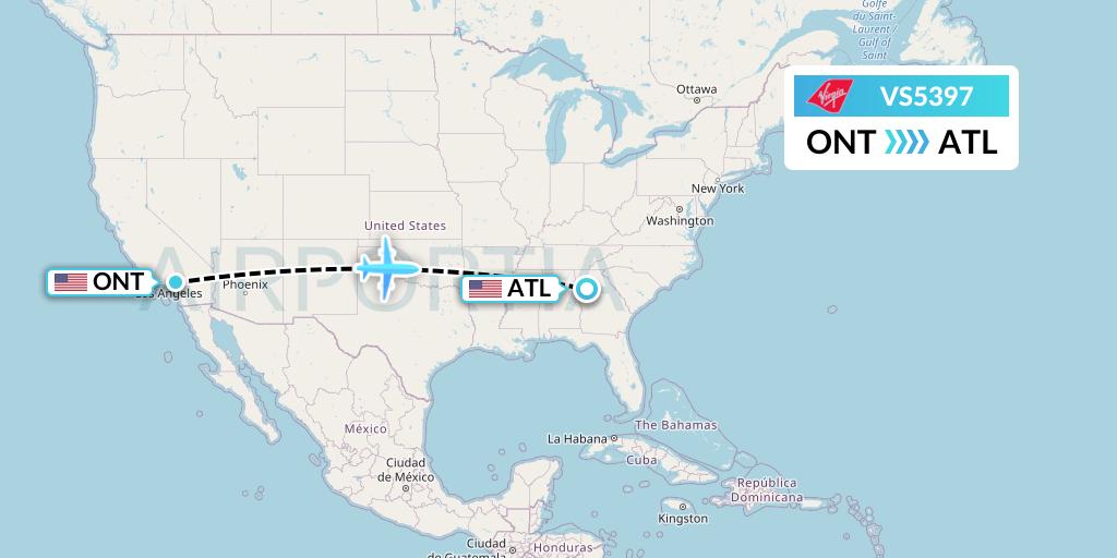 VS5397 Virgin Atlantic Airways Flight Map: Ontario to Atlanta