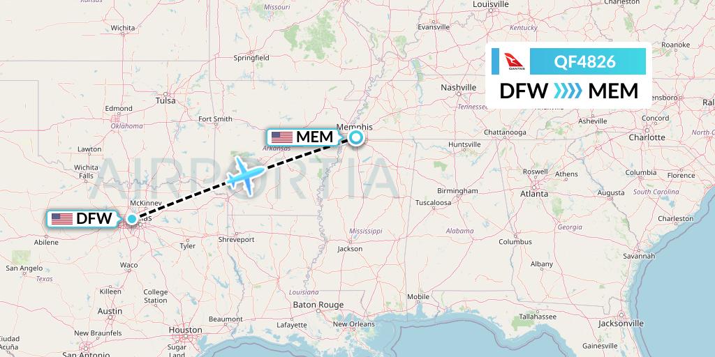QF4826 Qantas Flight Map: Dallas to Memphis