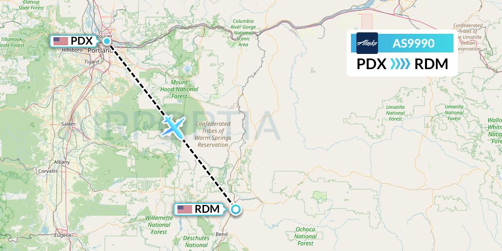 AS9990 Alaska Airlines Flight Map: Portland to Redmond