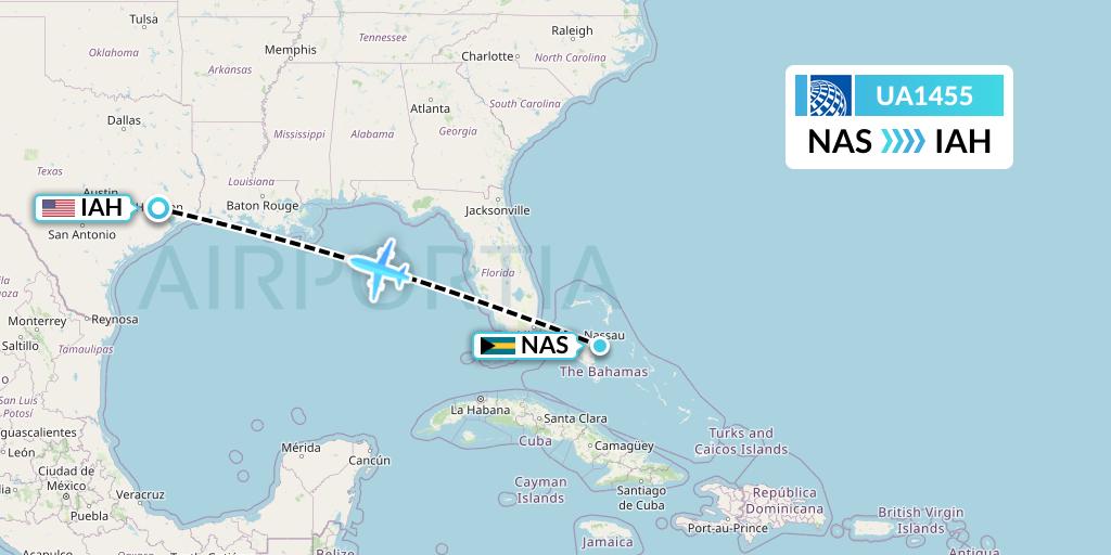 UA1455 United Airlines Flight Map: Nassau to Houston