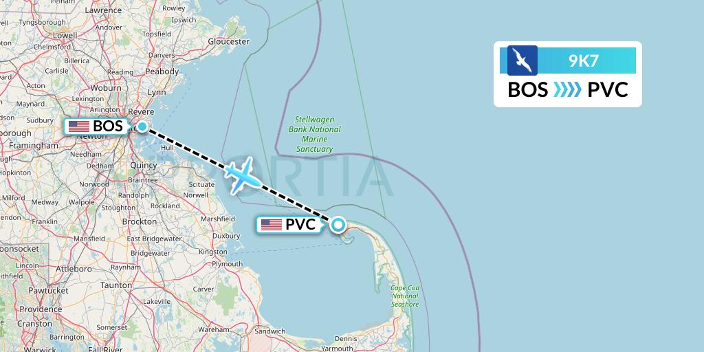 9K7 Cape Air Flight Map: Boston to Provincetown