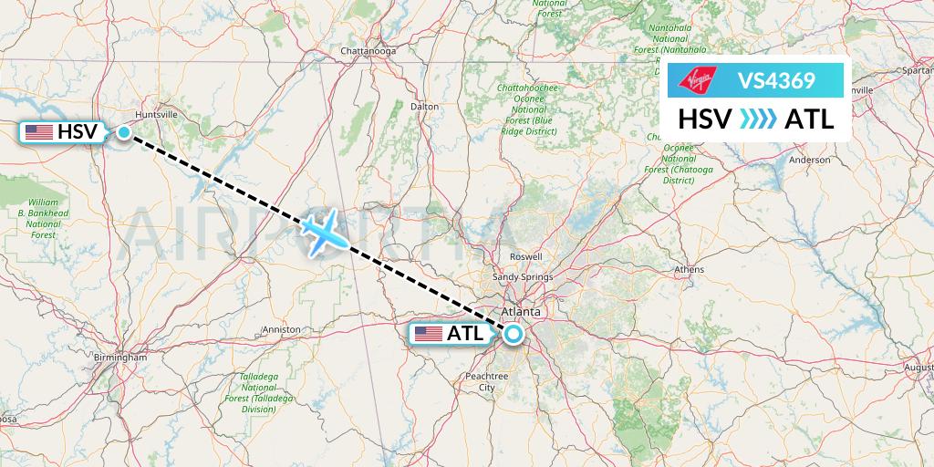 VS4369 Virgin Atlantic Airways Flight Map: Huntsville to Atlanta