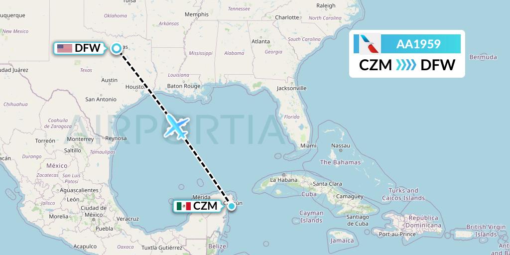 AA1959 American Airlines Flight Map: Cozumel to Dallas