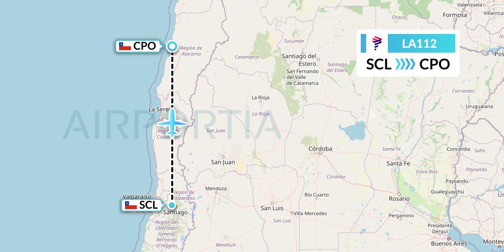 LA112 LAN Airlines Flight Map: Santiago to Copiapo