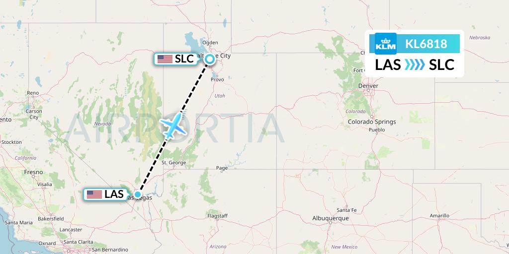 KL6818 KLM Flight Map: Las Vegas to Salt Lake City