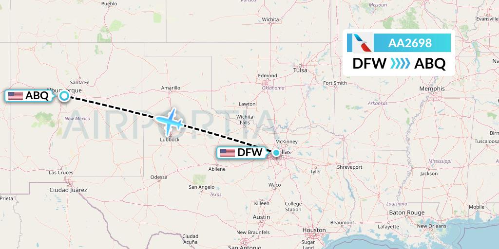 AA2698 American Airlines Flight Map: Dallas to Albuquerque